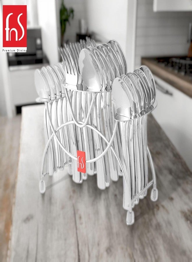 FnS Venice 24 Pcs Premium Stainless Steel Cutlery Set with Stand (6 Dinner Spoon, 6 Dinner Fork, 6 Baby Spoon, 6 Tea Spoon) - Image 2